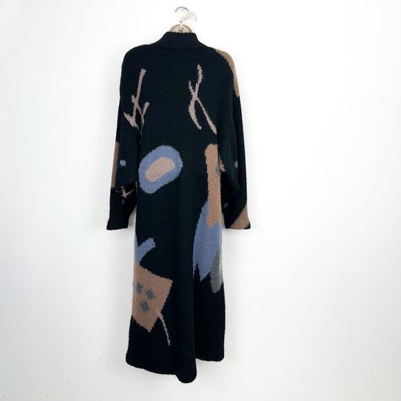 SEGUE Unisex Vintage 80s Wool Blend Abstract Button Down Duster Cardigan Sweater - Picture 3 of 12
